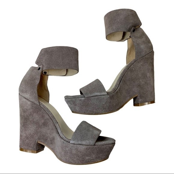 See by Chloe Taupe Suede Platform Chunky Sandals Cuff Ankles Platform Wedges 6 - Picture 5 of 10
